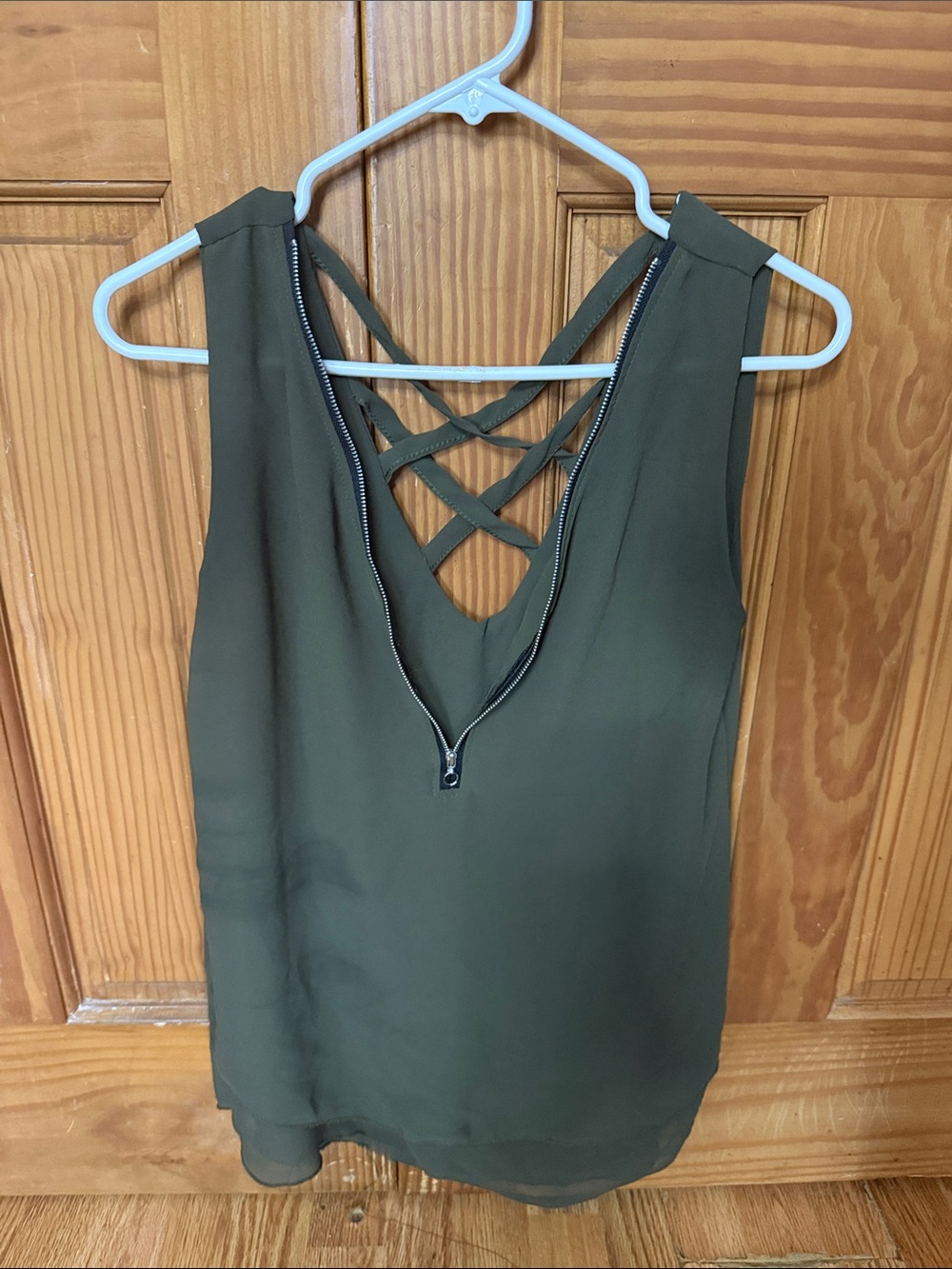 Sleeveless Crisscross Back Blouse - Olive Green